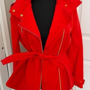 Kenneth Cole Red Trench Coat with Gold Accents